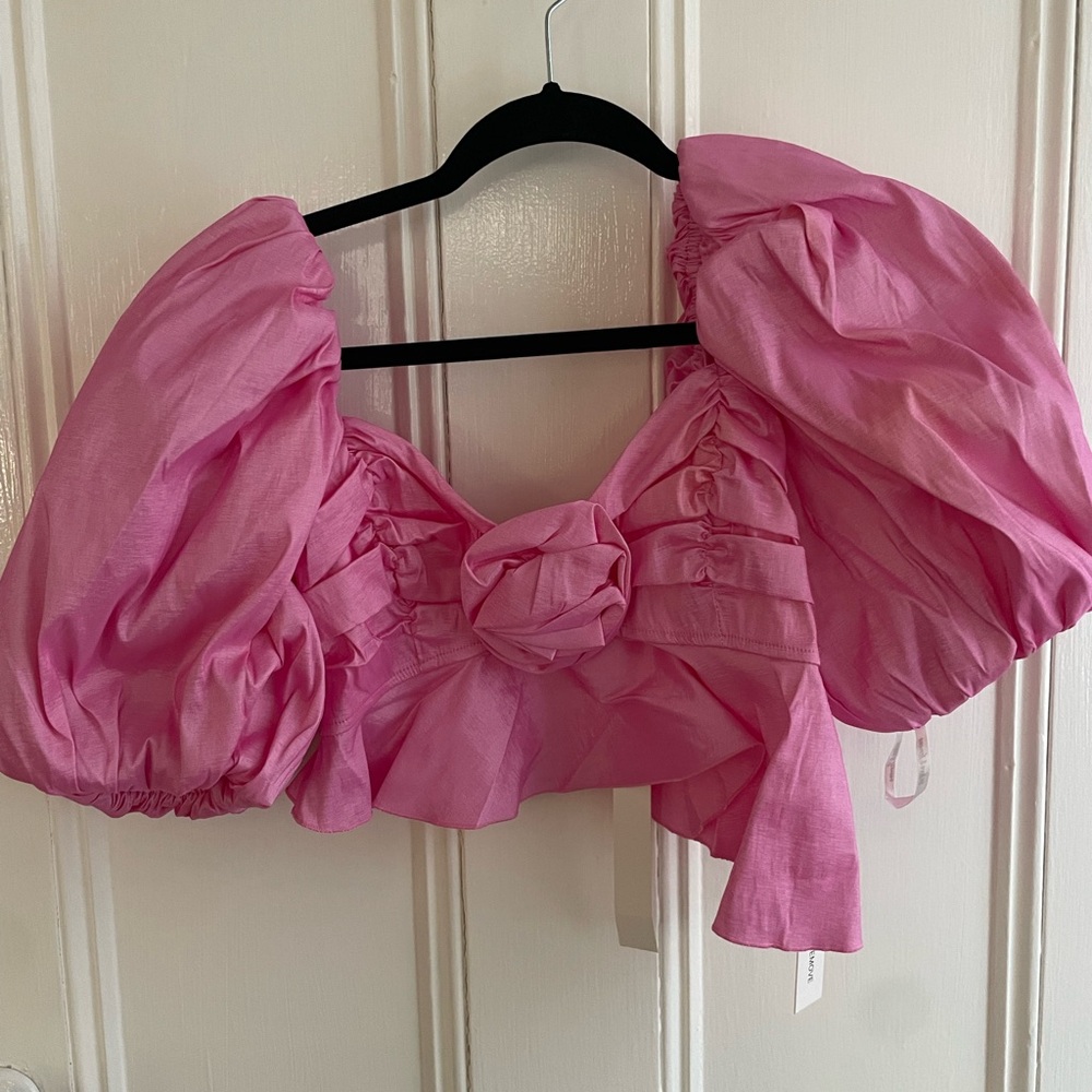 For Love And Lemons Pink Ruched Crop Blouse